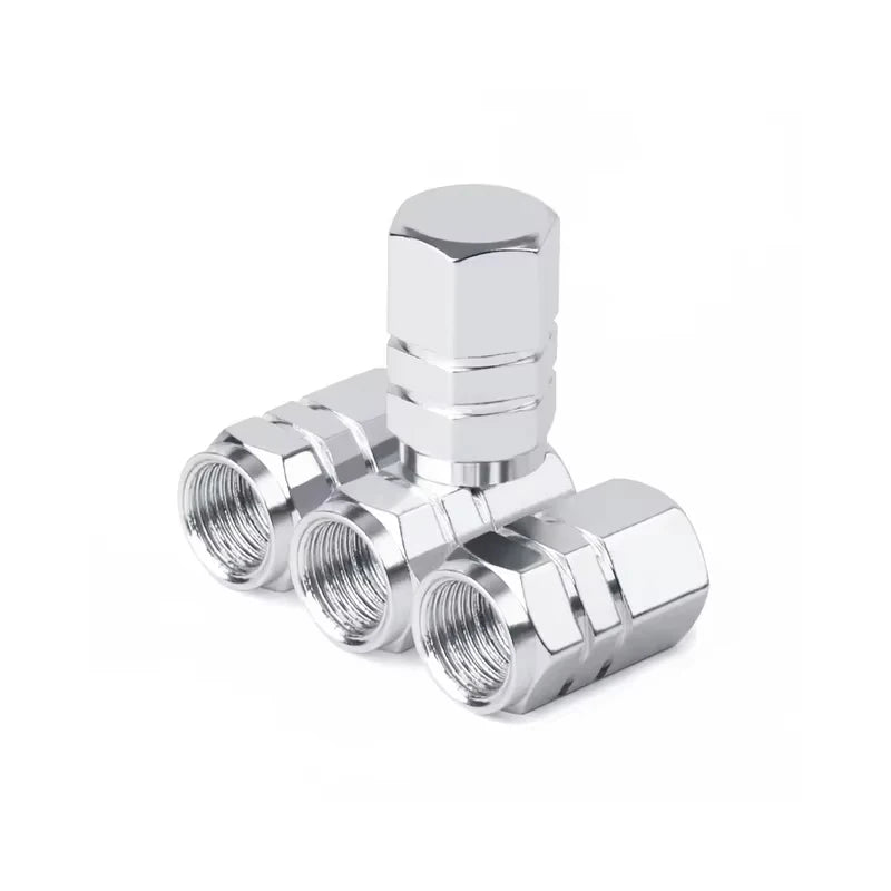 Aluminum Tire Valve Caps with Plastic Liners – Set of 4