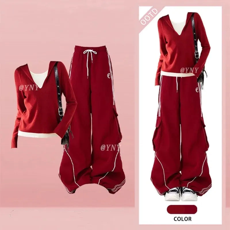 Women's Layered-Look Hooded Top and Cargo Pants Set
