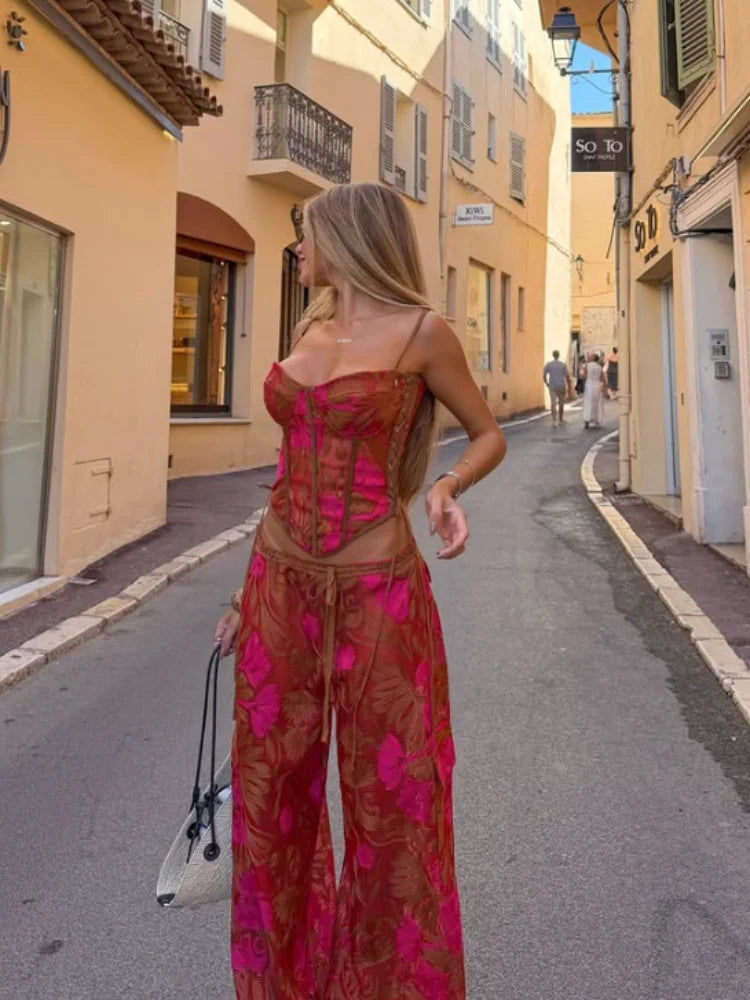 Women's Floral Top and Wide-Leg Pants — Separates or Set