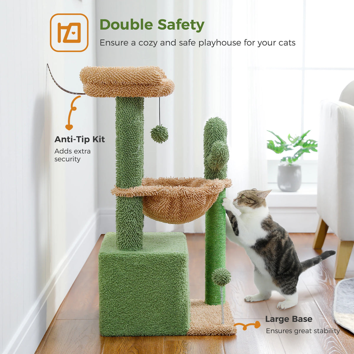 83cm Cactus Cat Tree with Condo & Hammock