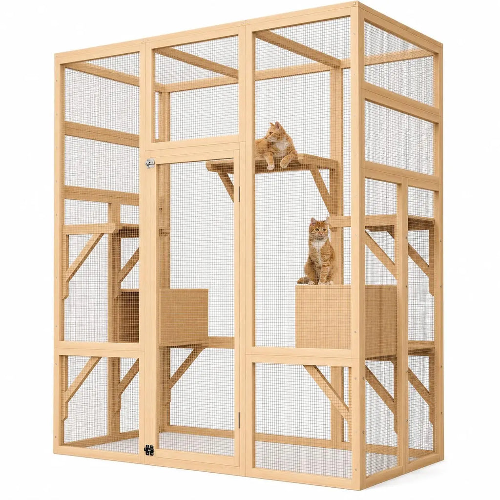 70" Wooden Outdoor Catio with Platforms & Rest Boxes