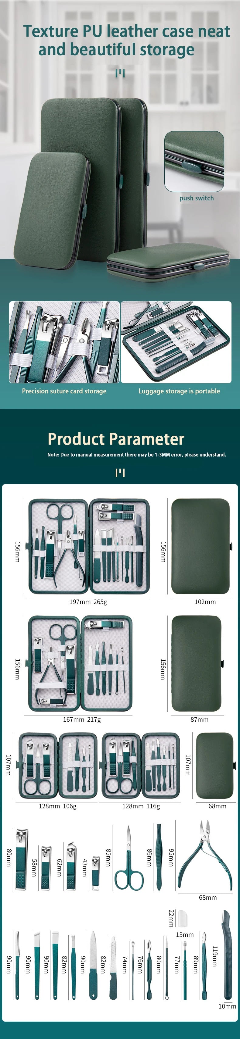 Stainless Steel Manicure & Pedicure Kit with Case