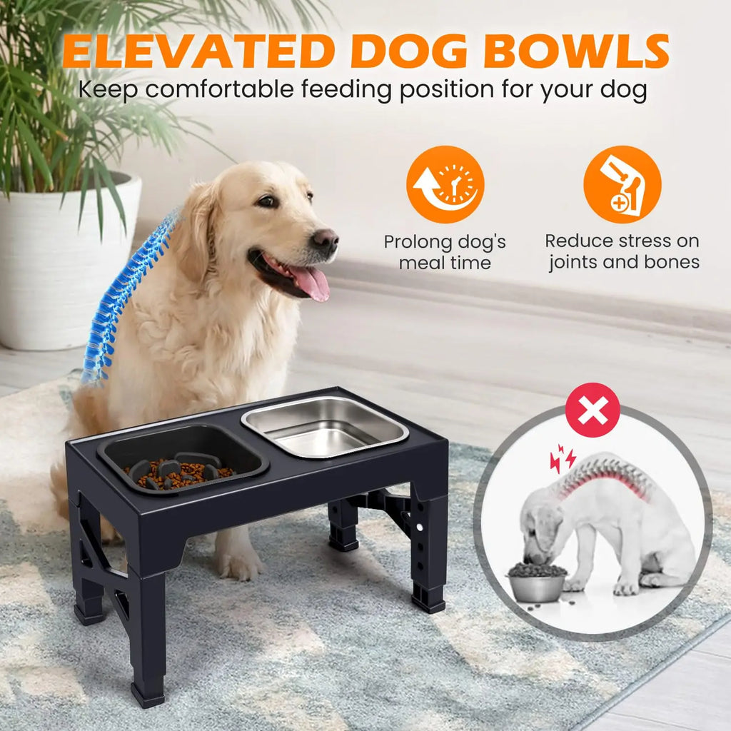 Adjustable Elevated Slow Feeder & Water Bowl Stand