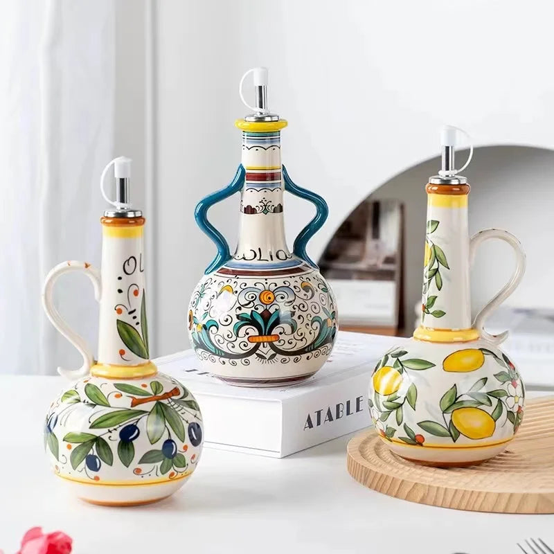 Decorative Ceramic Oil and Vinegar Dispenser