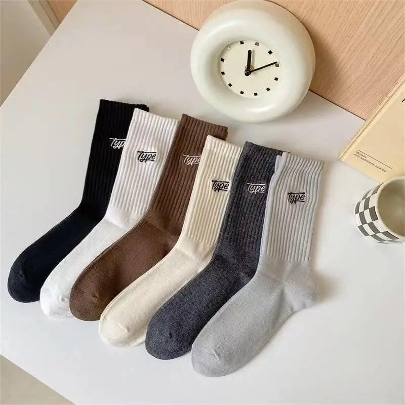 6 pairs of mid length socks for men versatile in all seasons sweat absorbing letter sports simple  comfortable casual socks Whispering Desires Shoppe