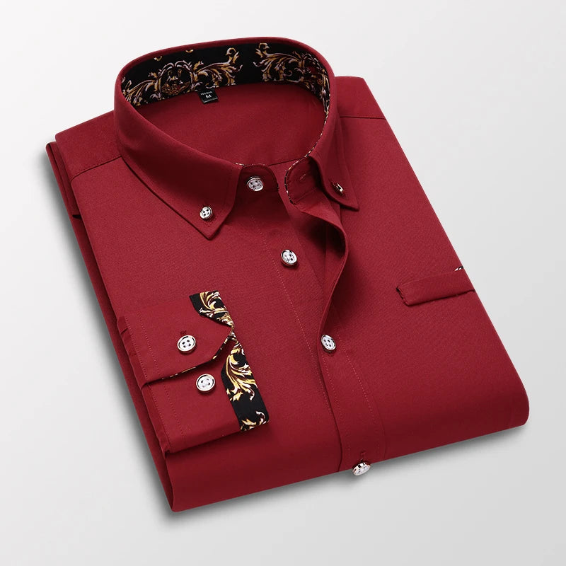 Men's Long-Sleeve Smart Casual Button-Up Shirt