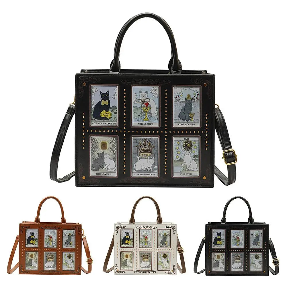 Cat Tarot Print PU Handbag