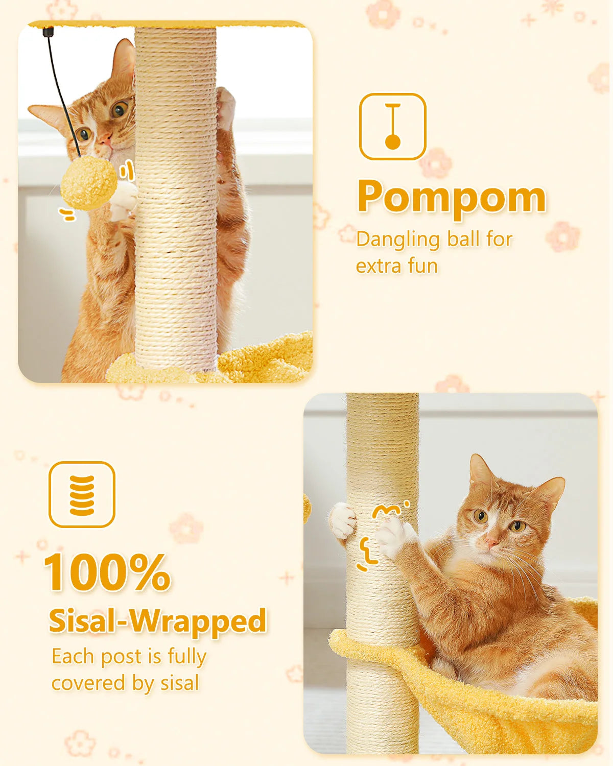 71cm Flower Cat Tree with Hammock & Scratching Post