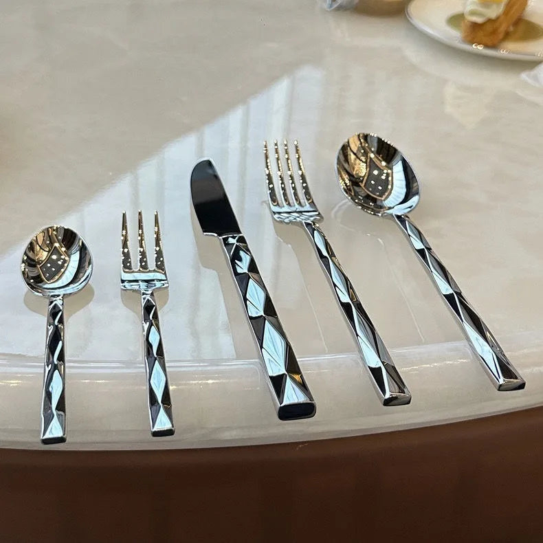 Diamond-Pattern Stainless Steel Flatware, 5 Pieces