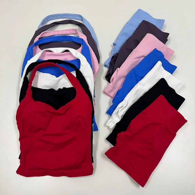 Halter Workout Top & Shorts Set Options