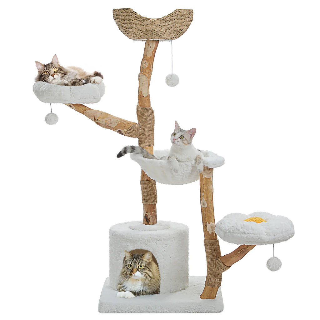 Flower Cat Tree with Wicker Basket Bed