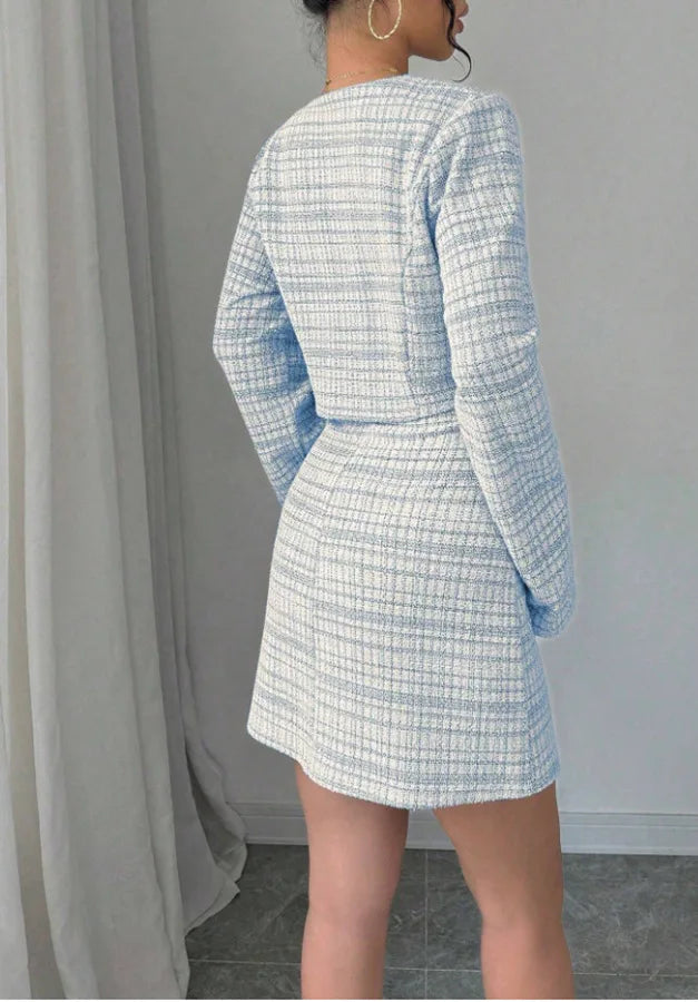 Women's Plaid Cropped Jacket and Corset-Style Dress Set