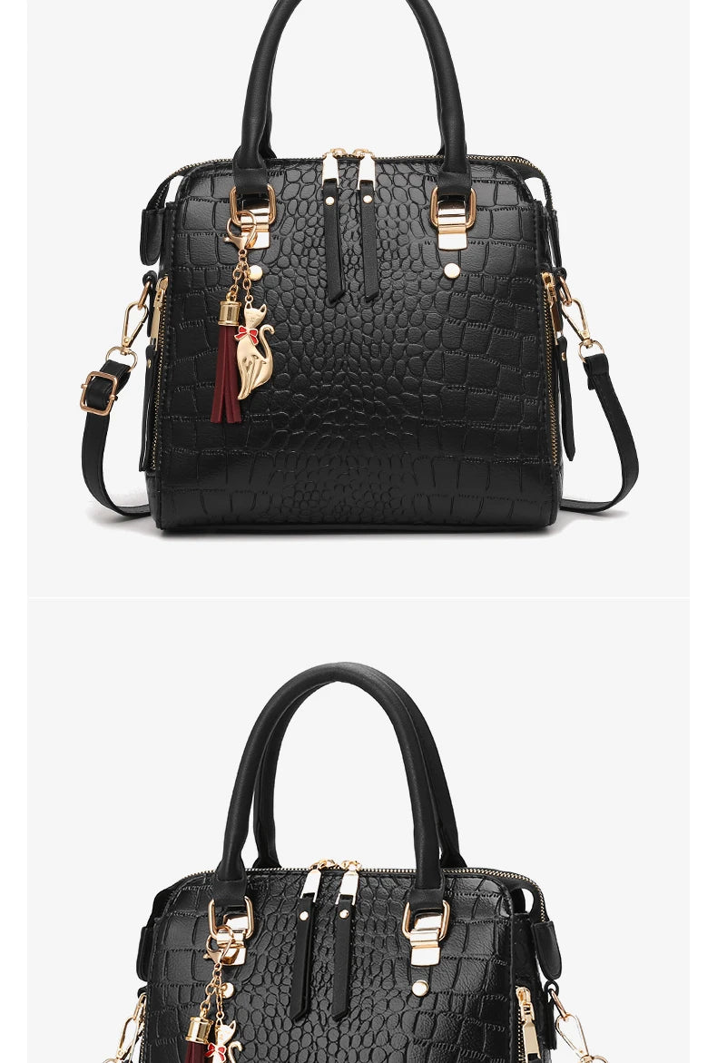 Women's Crocodile-Embossed PU Tote Bag