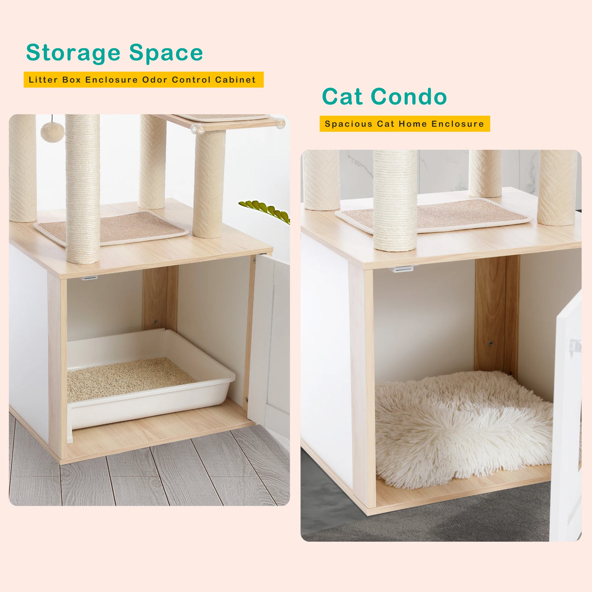 Multi-Level Wooden Cat Tree with Condo & Hammock
