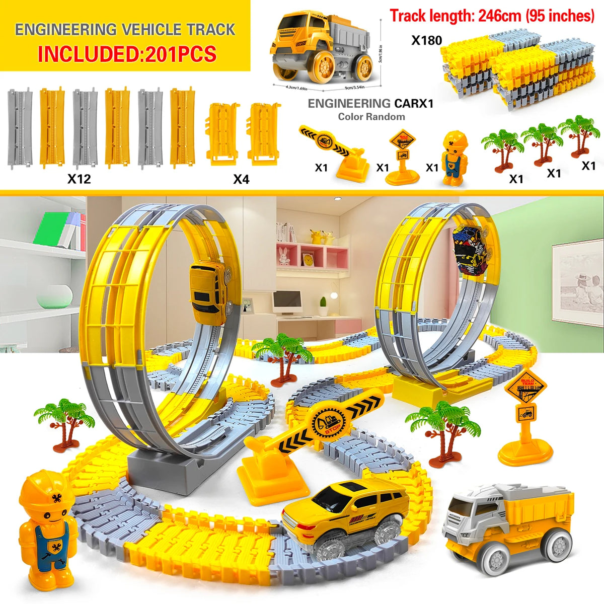 Flexible Race Track with Light-Up Climbing Toy Car