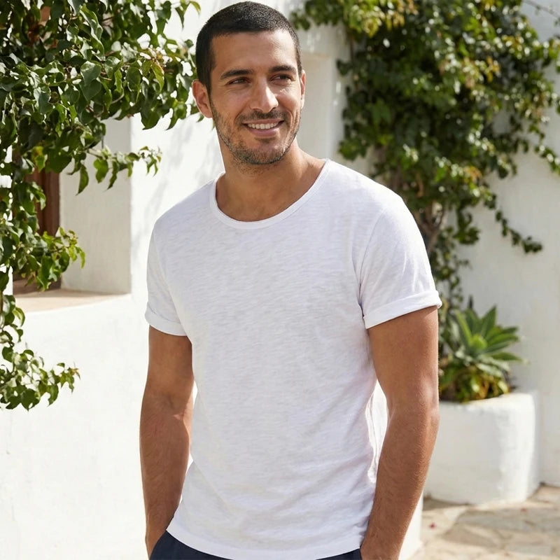Men's Cotton Raw-Edge Crewneck T-Shirt