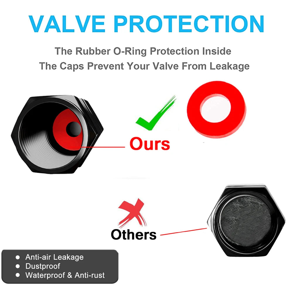 Aluminum Tire Valve Caps with Rubber Seals – Set of 4