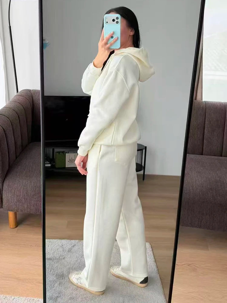 Women's Cotton-Blend Hoodie and Wide-Leg Pants Set