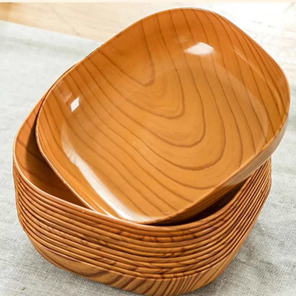 Wood-Grain PP Square Plates — Assorted Packs