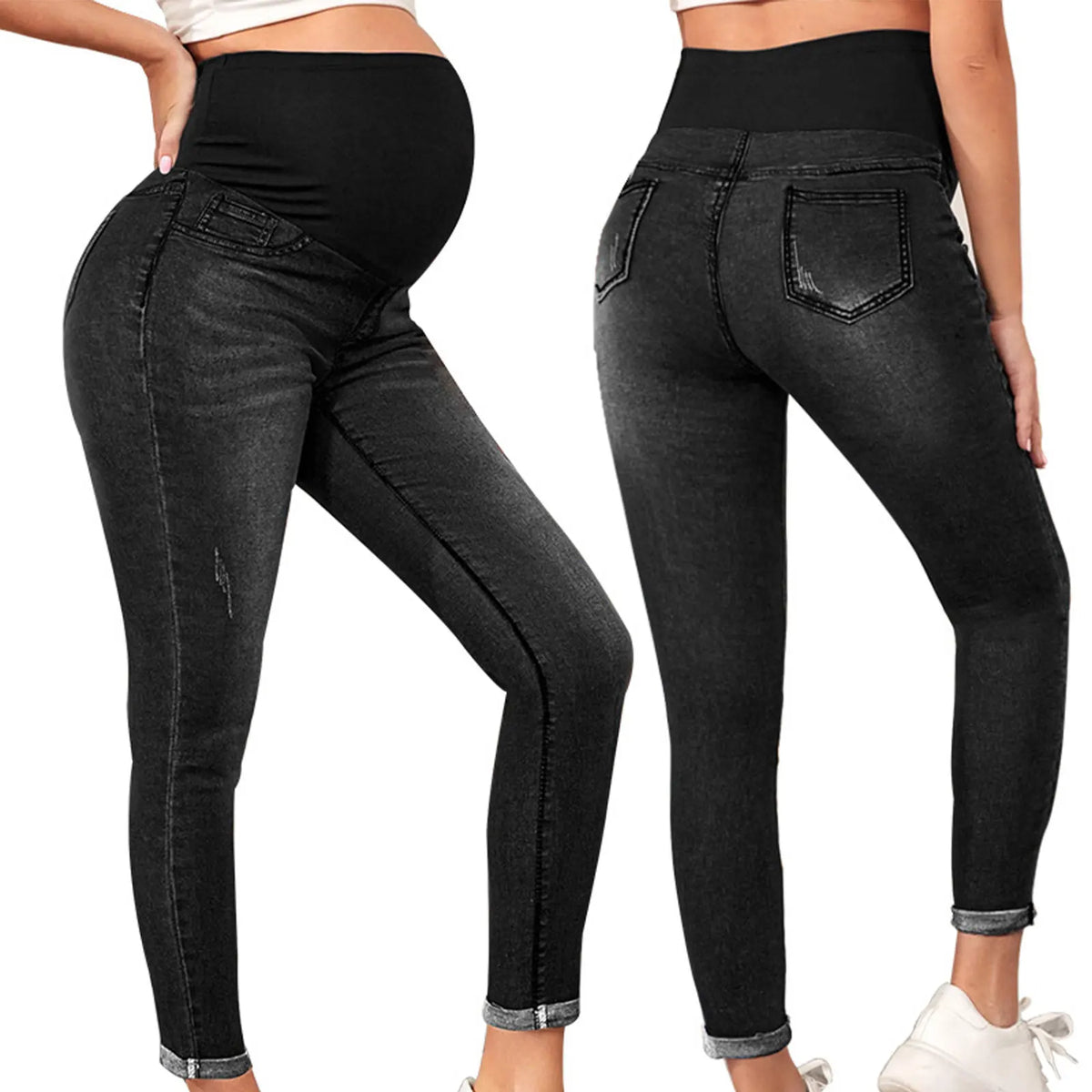 Pregnant Women Jeans High Waist Support Belly Maternity Hip Lifting Elastic Denim Pants Shorts for Daily Work Street Loungewear Whispering Desires Shoppe