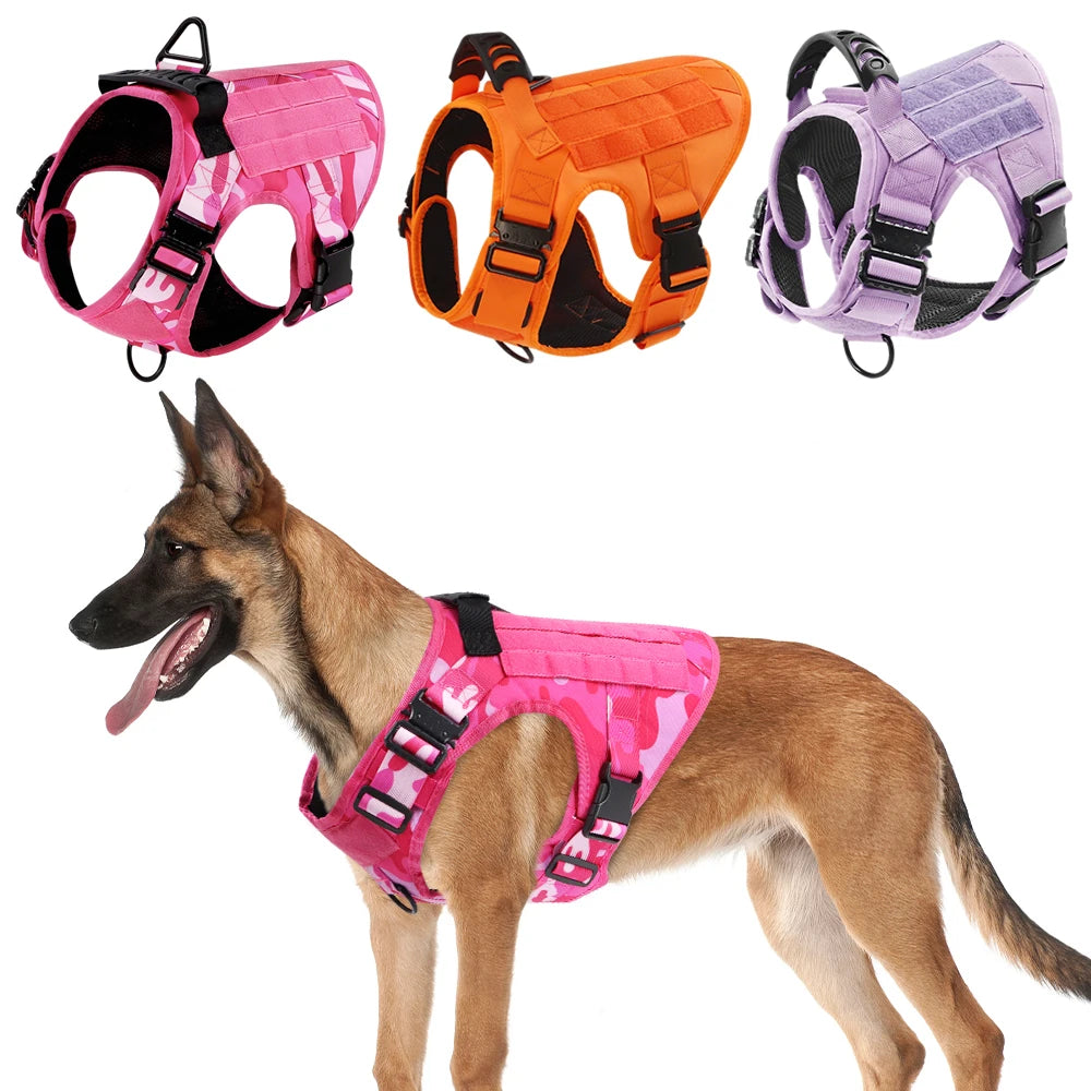 Pink Camouflage Adjustable Tactical Dog Harness