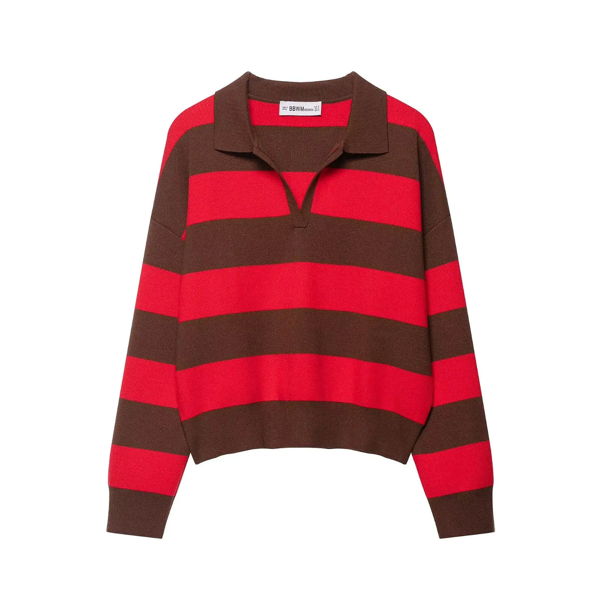 Striped Polo-Collar Long-Sleeve Sweater