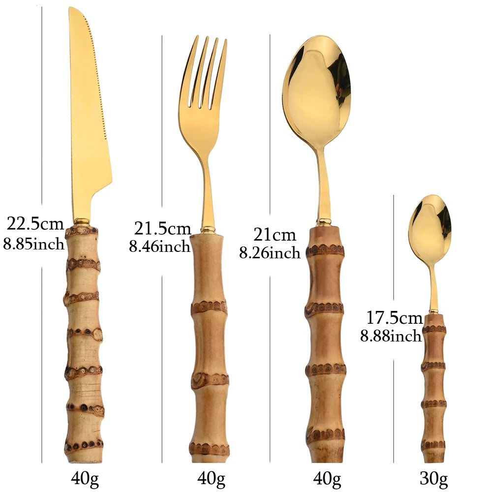 JANKNG Bamboo-Handle Flatware — 24 Pieces