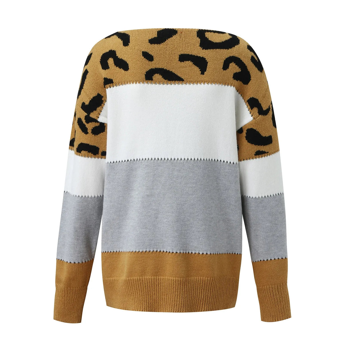 Women Sweaters Contrast Leopard Color Pullovers Loose Autumn Winter Long Sleeve Sweater Jumper Pull Femme Knitwear Oversized Dsers