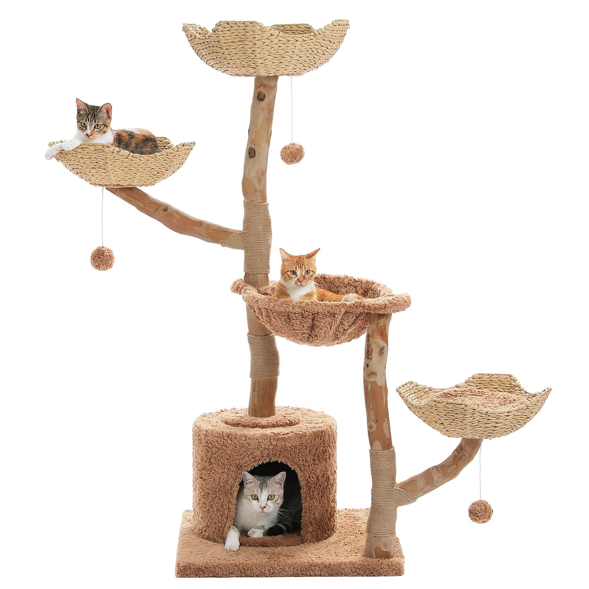 Flower Cat Tree with Wicker Basket Bed
