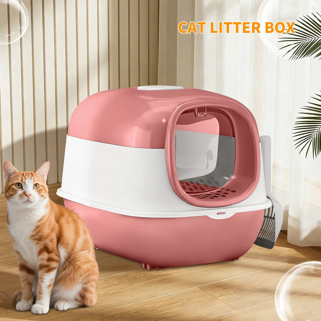 Switchable Open/Semi-Enclosed Cat Litter Box, Extra Large Jumbo Size for Multi-Cat Households, Splash-Proof and Anti-Tracking, Dual-Mode Over-the-Top Litter Pan, Low-Entry for Easy Cleaning, Suitable for Cats of Different Siz Whispering Desires Shoppe