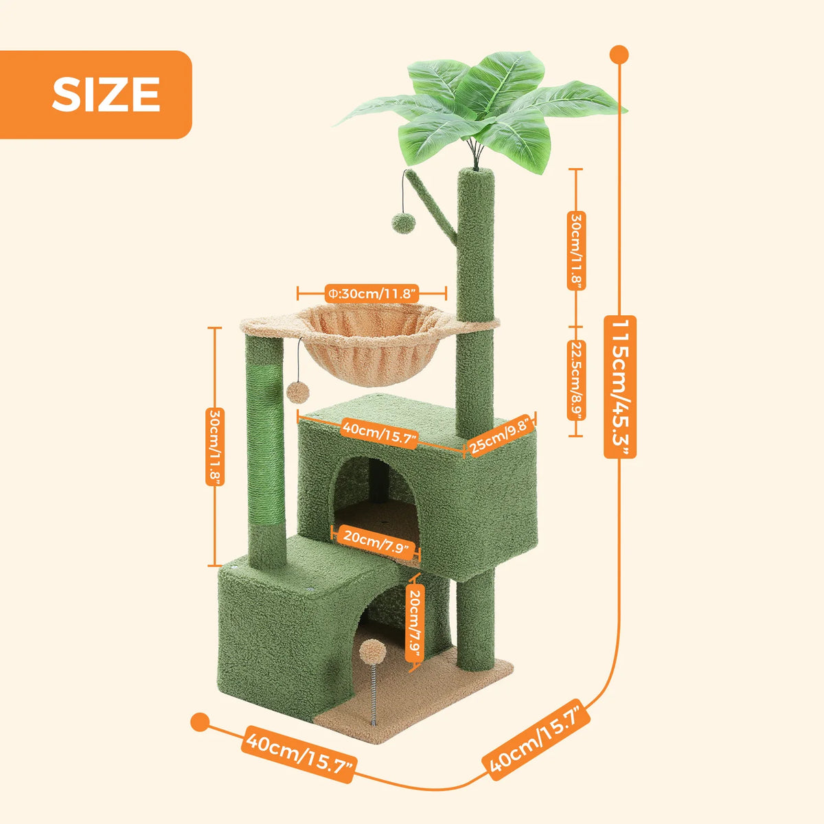 Cactus Cat Tree Small Cat Tower with Spacious Condo,Cozy Hammock,Dangling Ball,Scratching Post Cat Accessories for Indoor Cats Whispering Desires Shoppe
