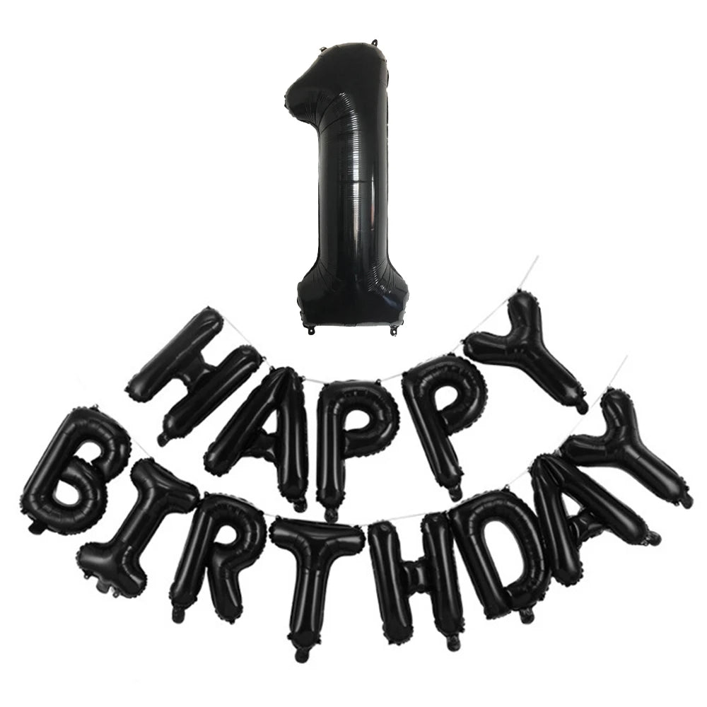 Black Number & Happy Birthday Foil Balloon Set