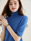 Women's Knit Tops Short Sleeve Fashion Women Sweaters New 100% Merino Wool Knitwears Vintage Sweater Turtleneck Pullover Clothes Dsers