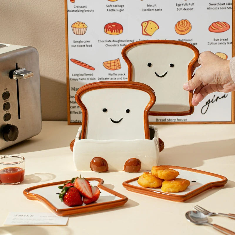Smiling Toast-Shaped Ceramic Snack Dish