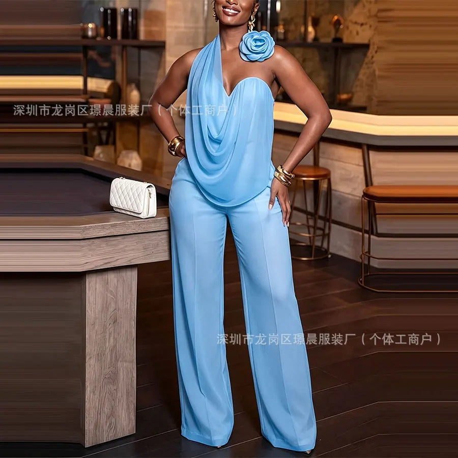 Women's Halter Top and Wide-Leg Pants Set