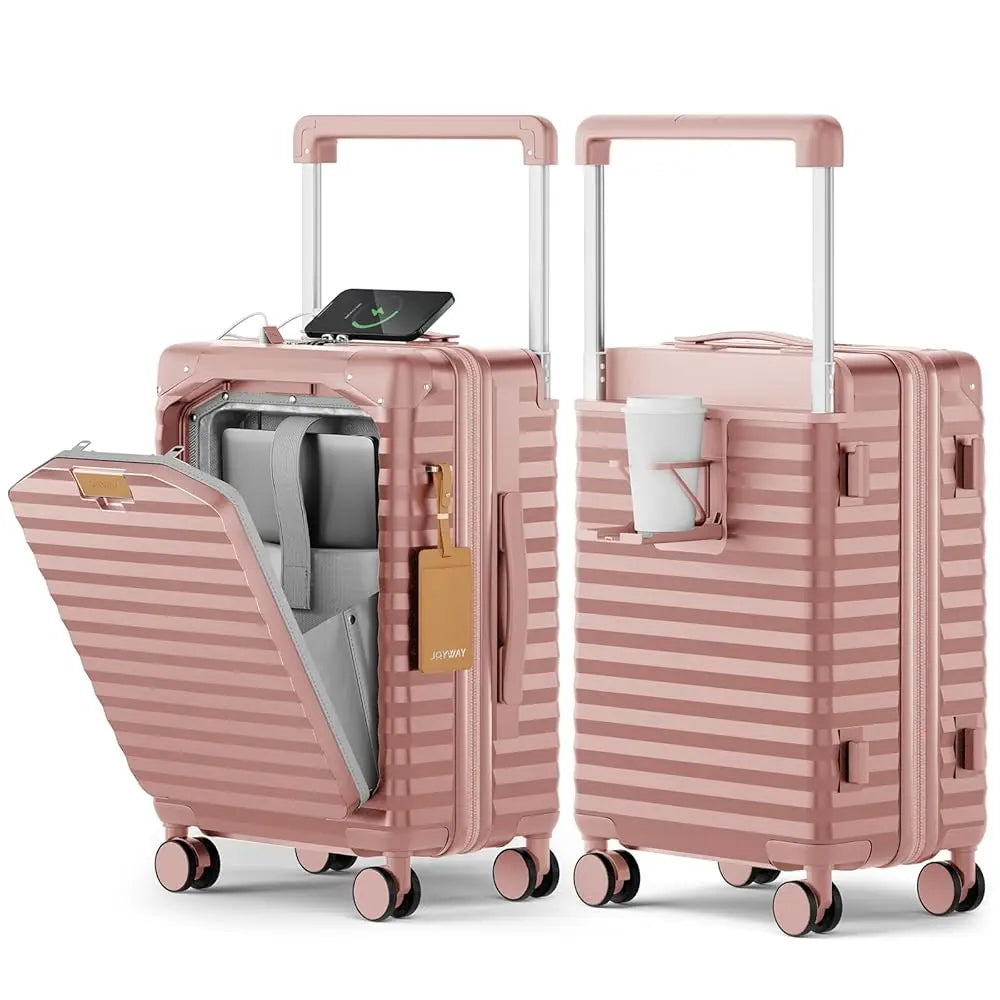 20 inch Front-opening Carry-on Luggage Suitcase with Cup Holder, TSA Lock, Spinner Wheels Whispering Desires Shoppe