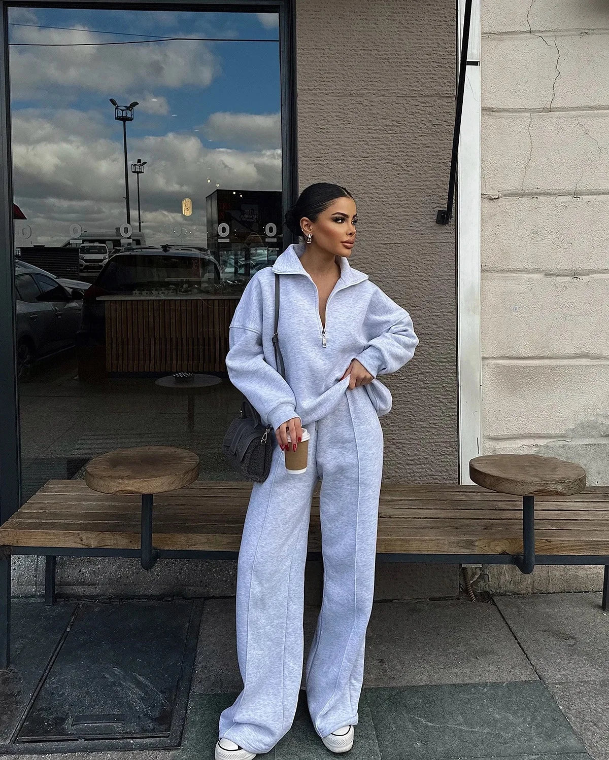 Women's Long-Sleeve Collared Top and Pants Set
