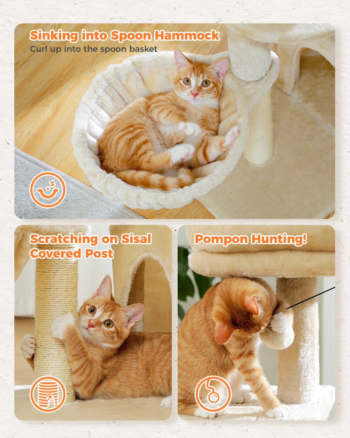 Compact Cat Tree with Removable Perch & Hammock