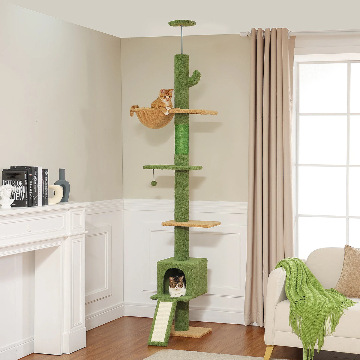 Cactus Cat Tree Floor to Ceiling Cat Tower with Sisal Scratching Post,Comfortable Hammock for Multi-Cat Homes,Cat Accessories Whispering Desires Shoppe