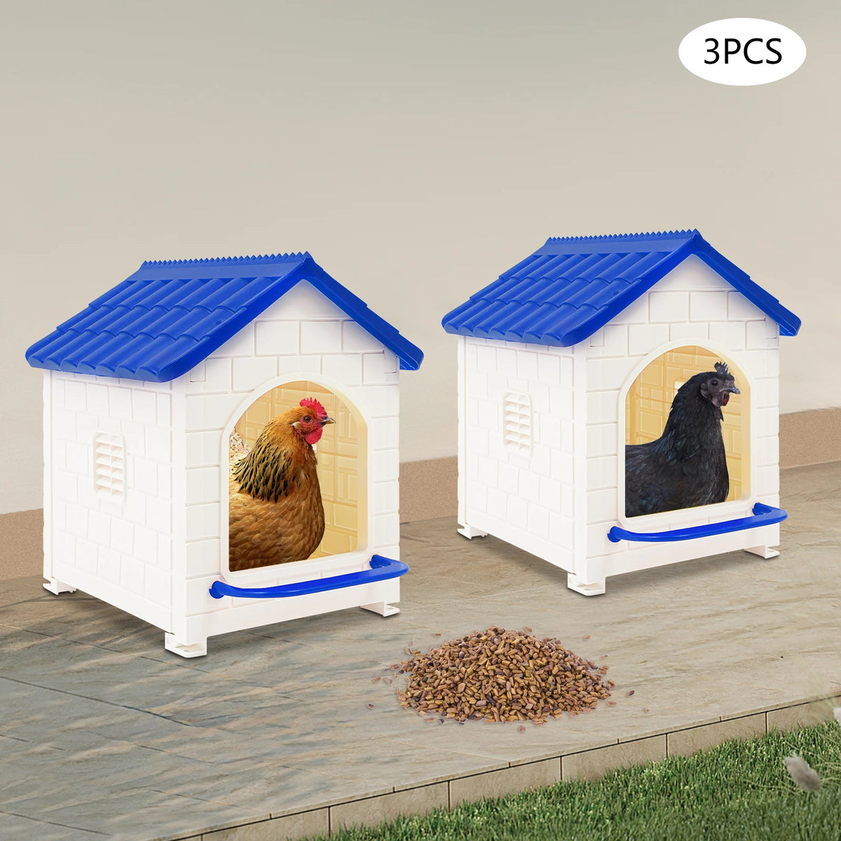 Plastic Chicken Nesting Boxes with Pads, 3-Pack