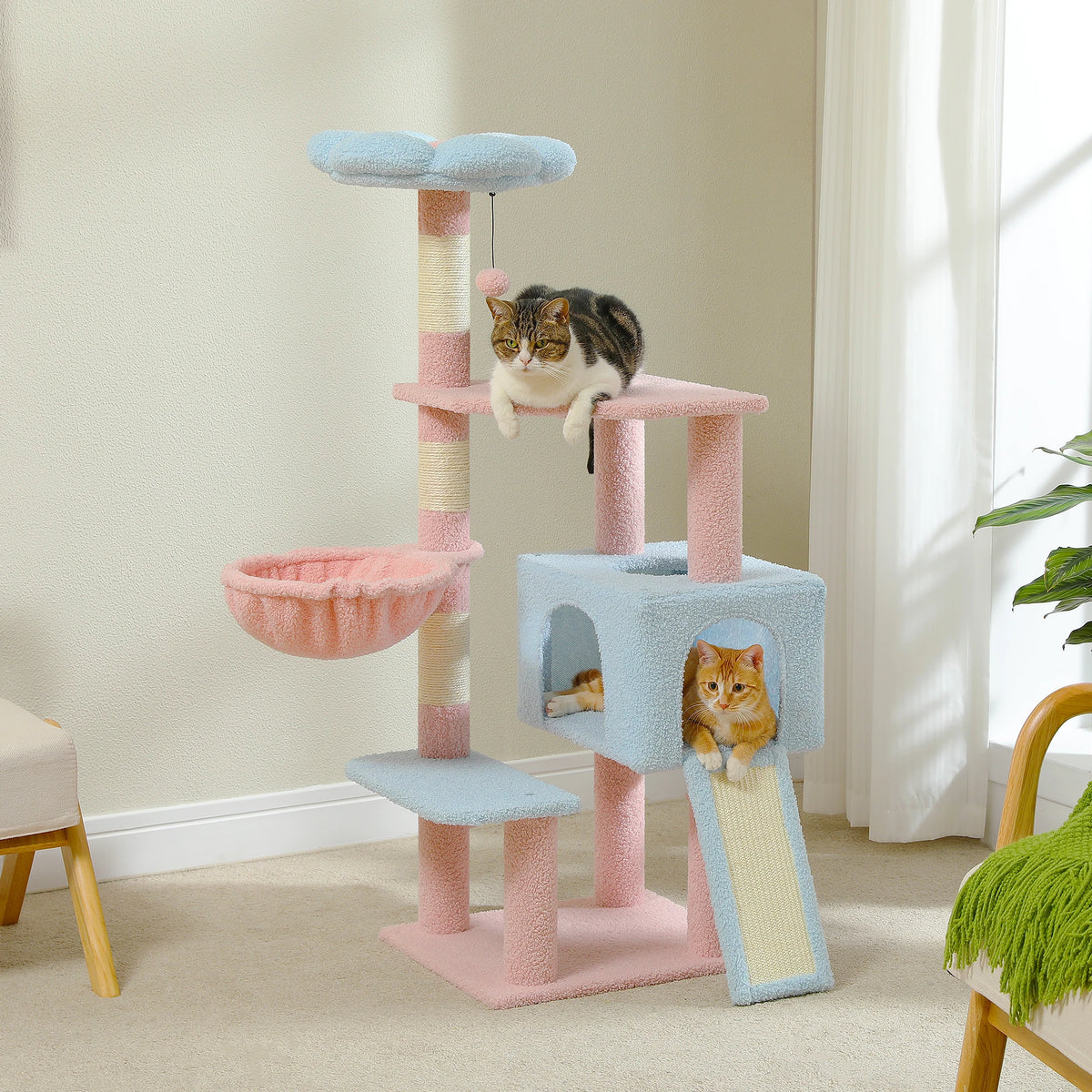 120cm Flower Cat Tree with Condo & Scratching Posts