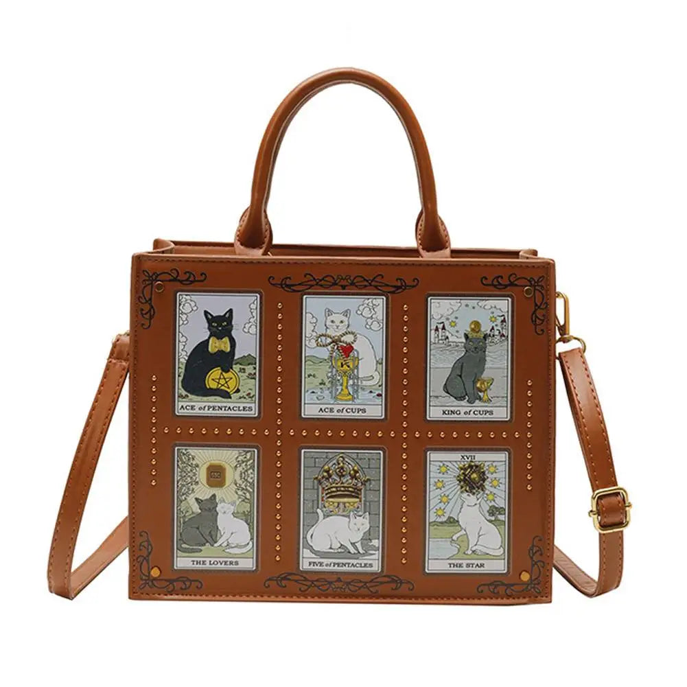 Cat Tarot Print PU Handbag