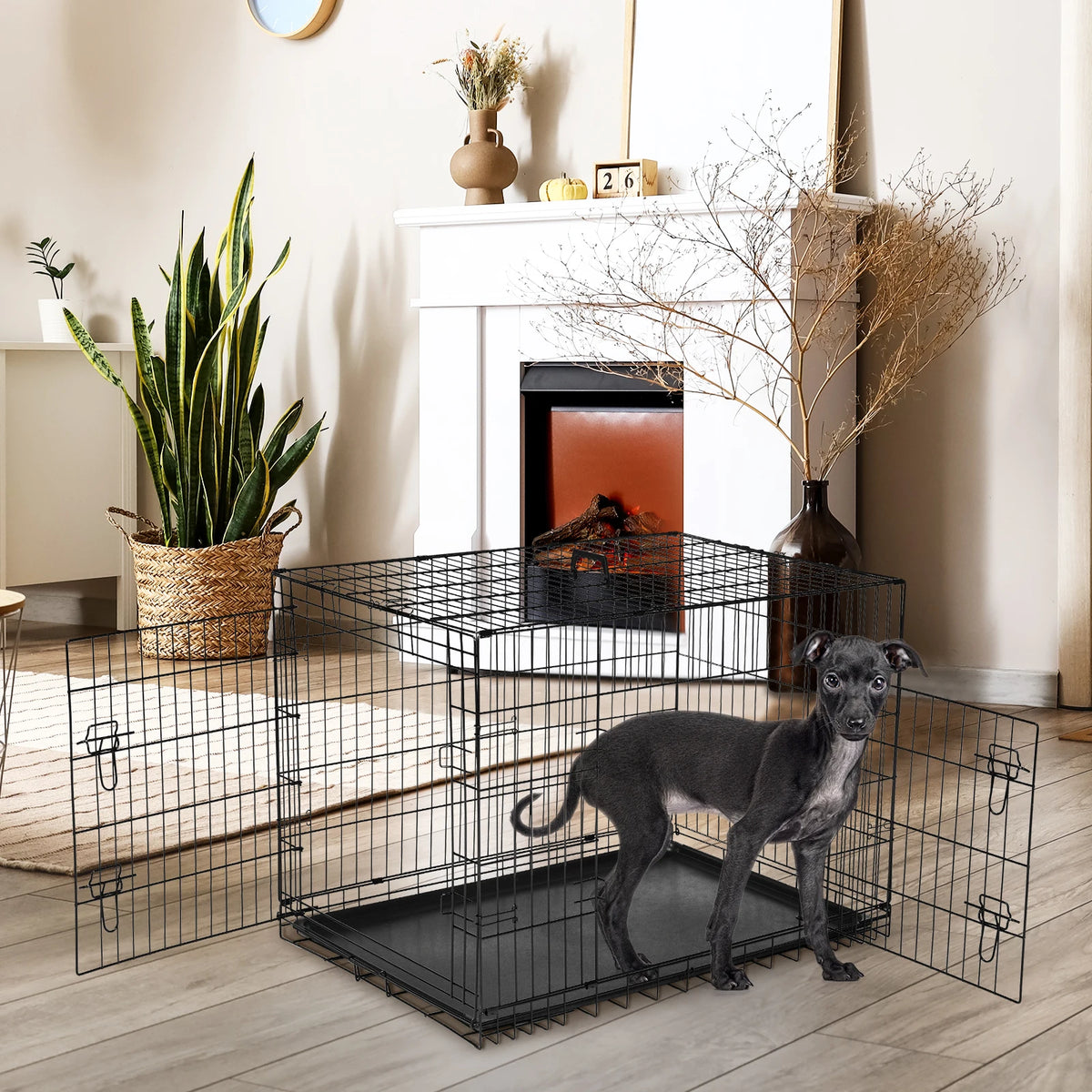 JHK 48" Double-Door Folding Wire Dog Crate