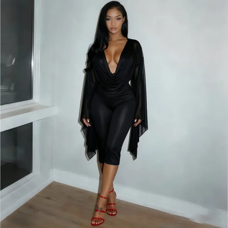 Women's Draped V-Neck Crop Top and Capri Set
