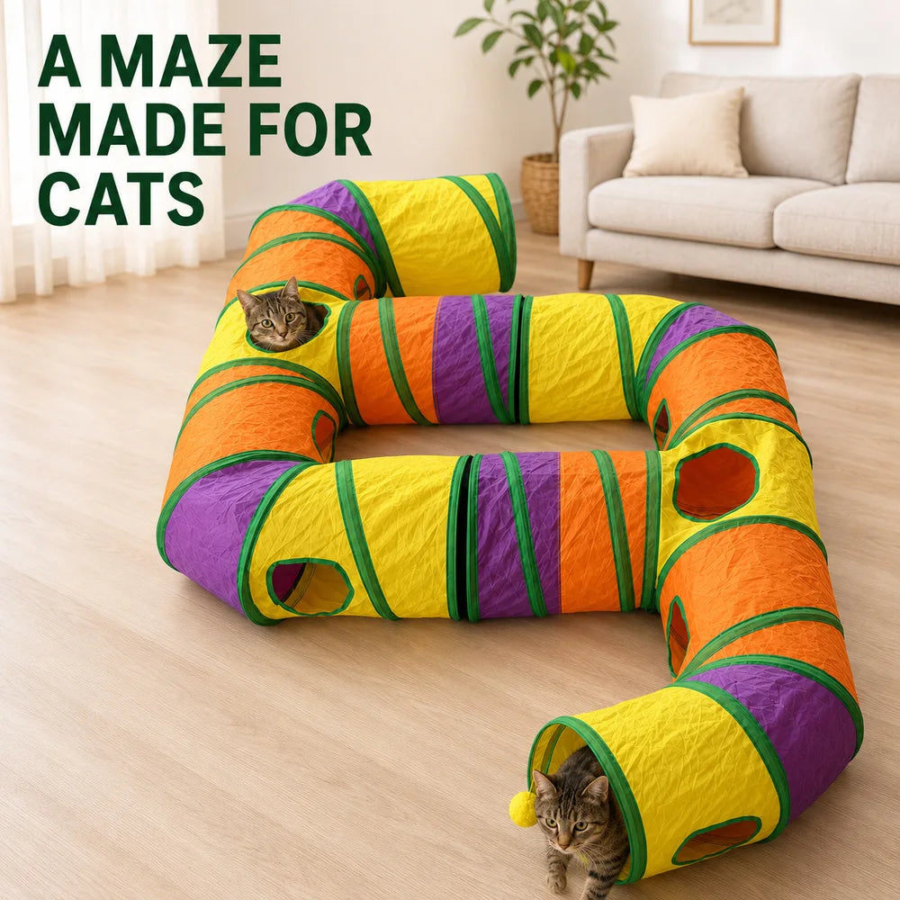 Zoe Double E-Shaped Cat Tunnel Maze with Toys