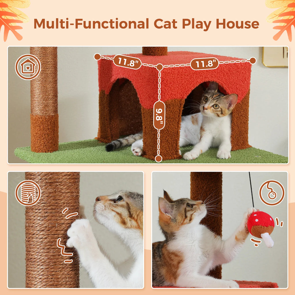 143cm Mushroom Cat Tree with Removable Scratcher