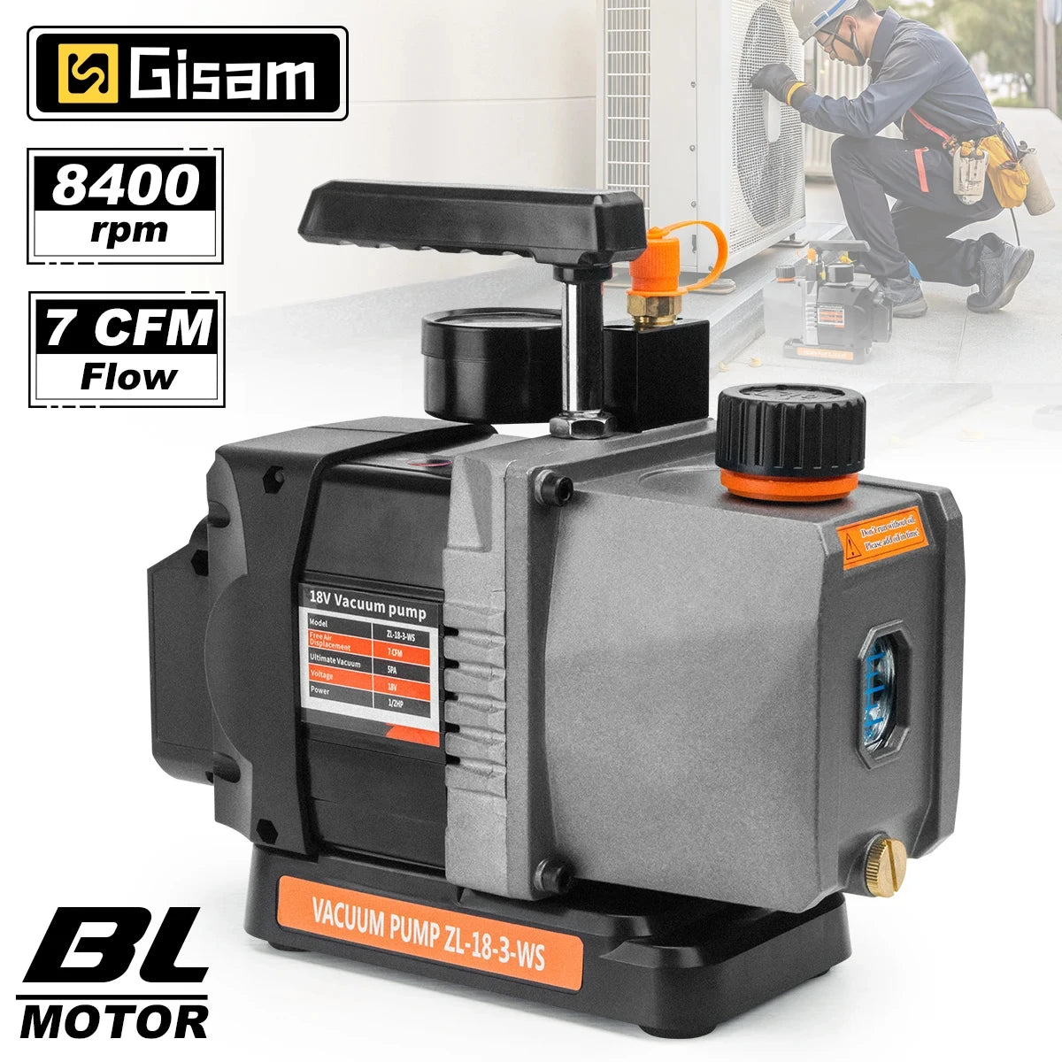 Gisam 7 CFM Brushless Cordless HVAC Vacuum Pump