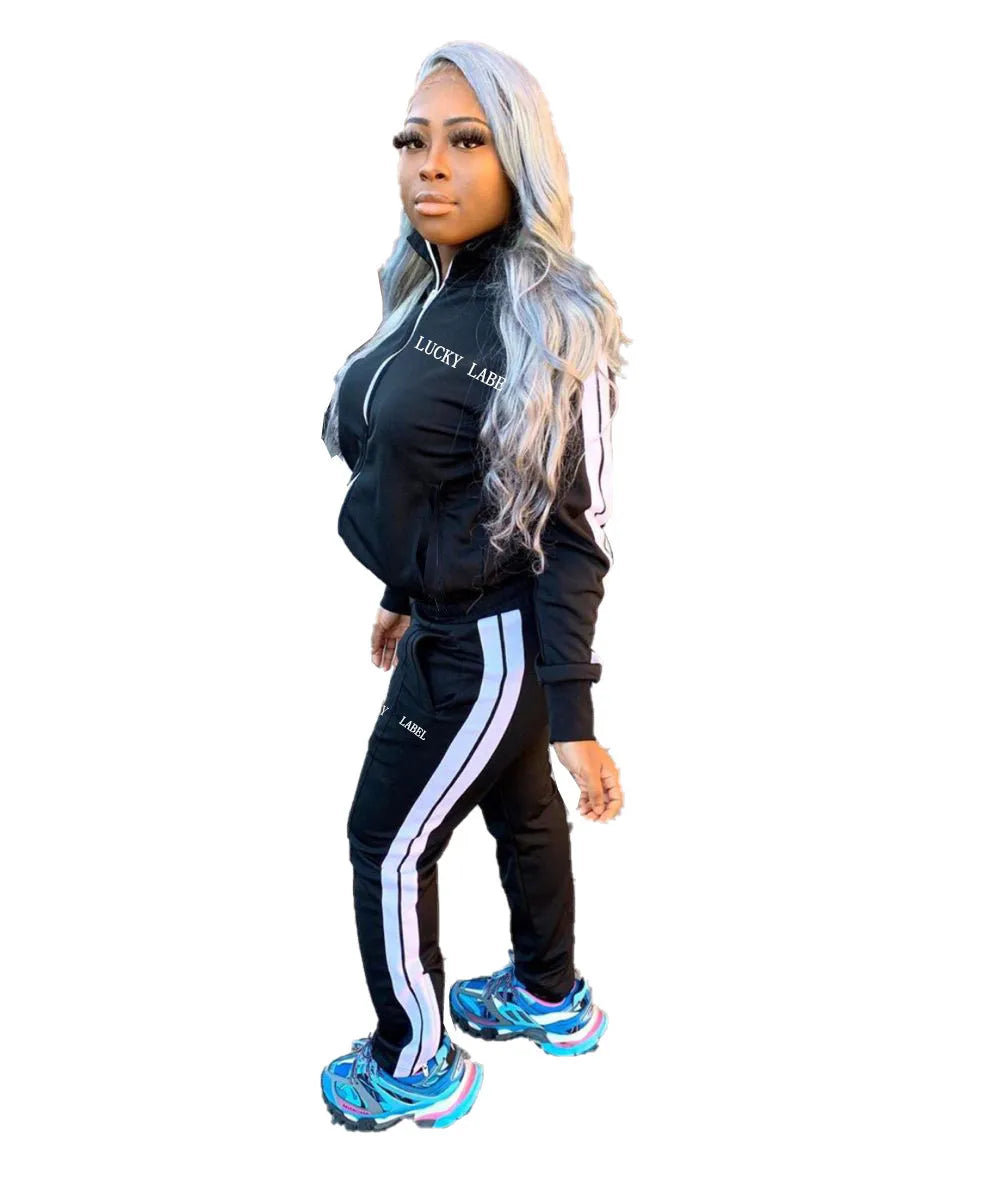 Women's Embroidered Zip-Up Top and Pants Set