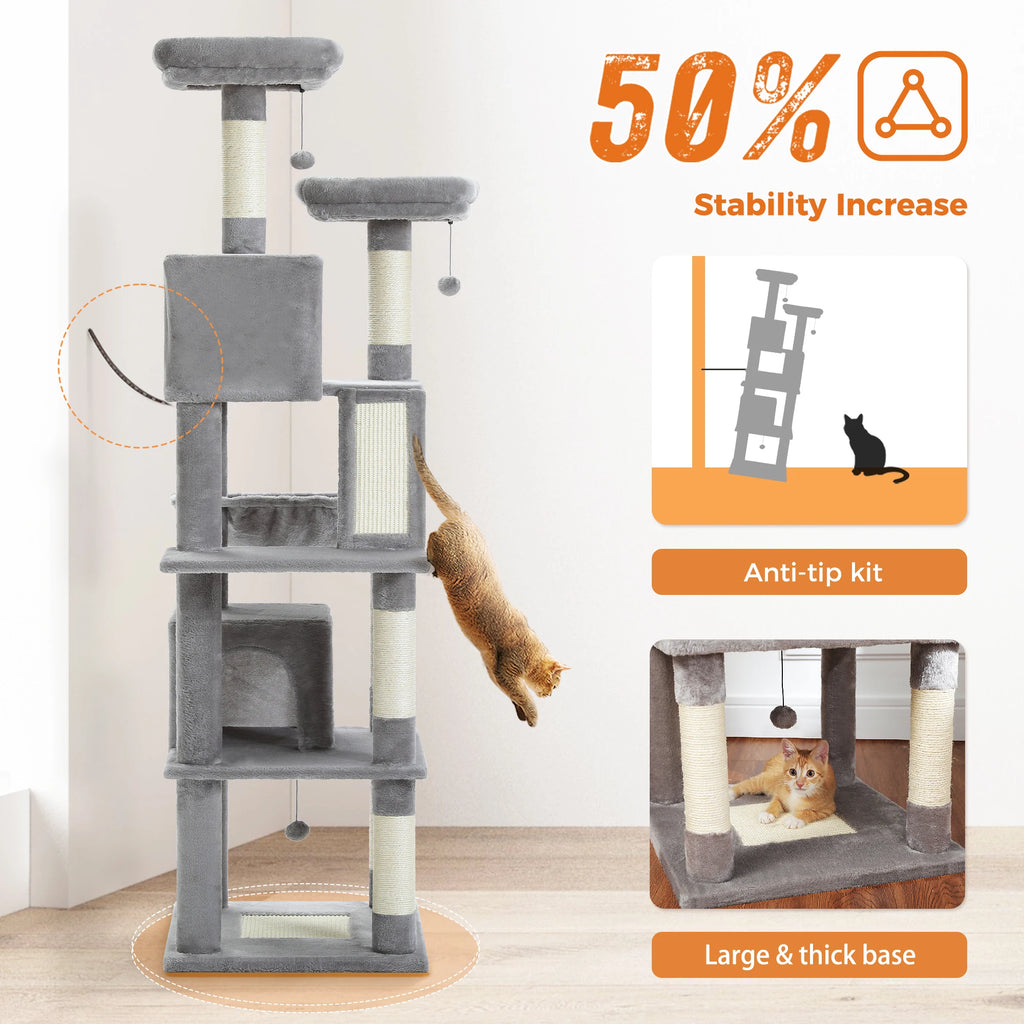 Multi-Level Cat Tree with Scratching Posts, Cozy Condo, Hammock, Large Cat Tower for Indoor Cats, Cat Scratching Board, Cat Toys Whispering Desires Shoppe