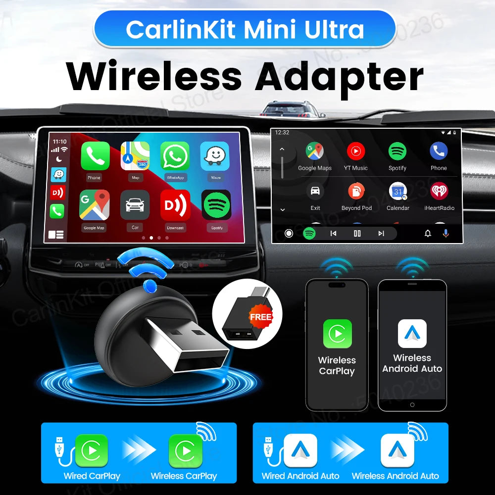 CarlinKit Mini Ultra 3 Wireless CarPlay & Android Auto Adapter